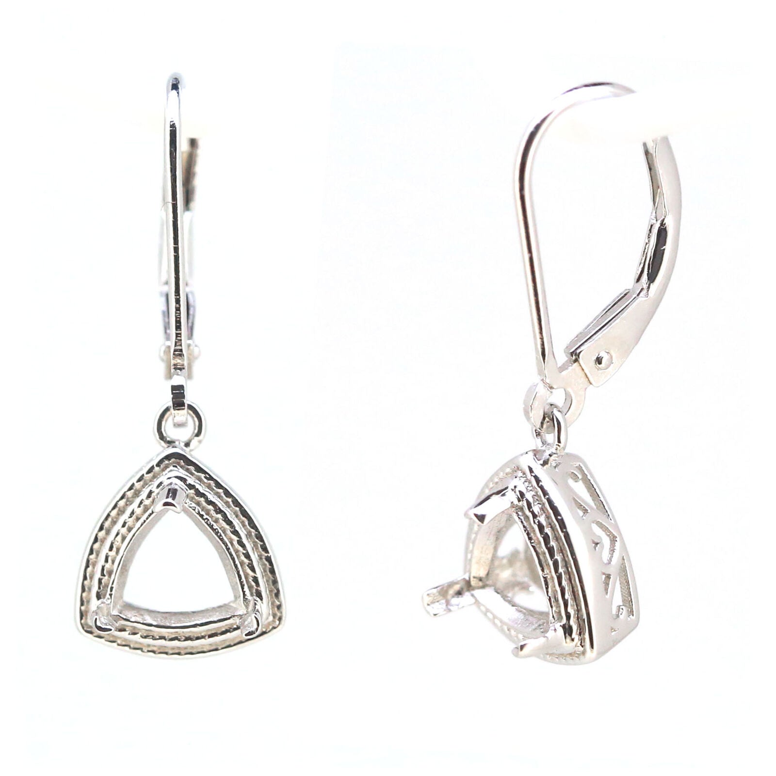 Sterling Silver Semi Mount Earrings Setting Trillion Tri 7x7mm Dangle