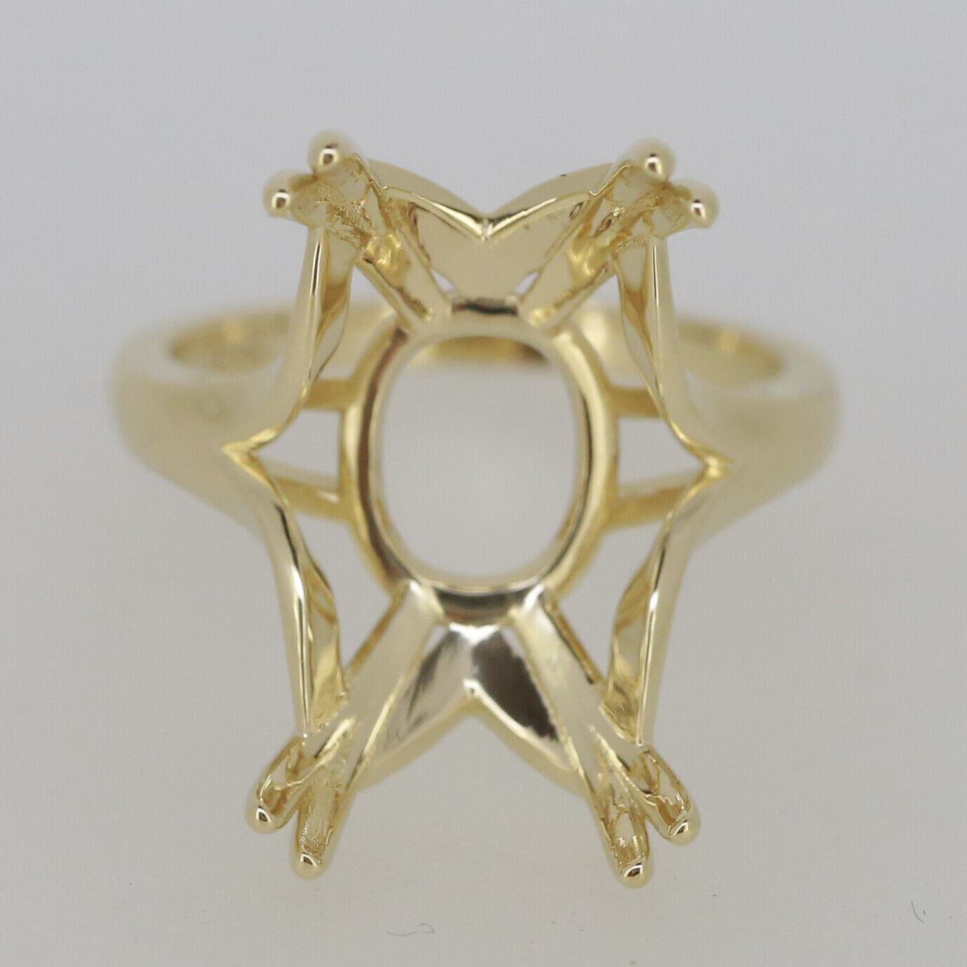 Art Deco 14K Yellow Gold Semi Mount Ring Setting Emerald OCT 16x12mm Tourmaline