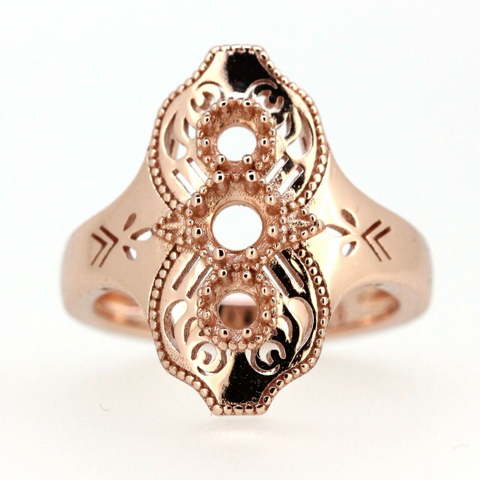 Art Deco Style 14K Rose Gold Semi Mount Ring Setting Round RD4X4 3X3mm