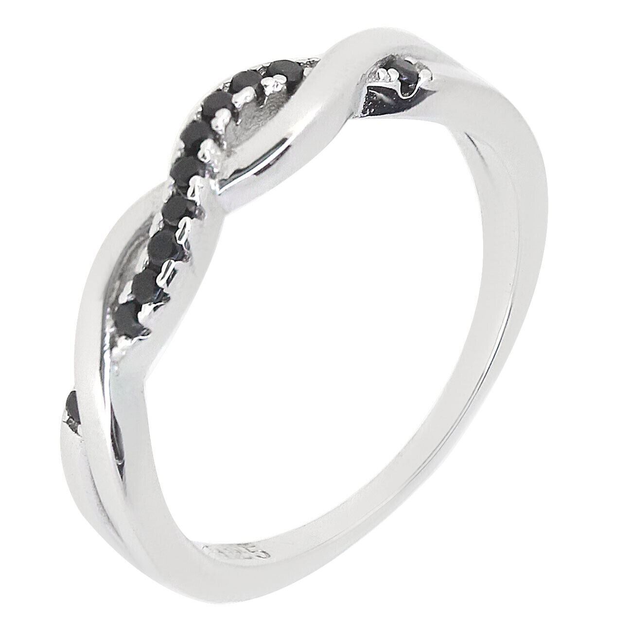 10K White Gold Black Diamond Stackable Eternity Ring Crossover Twisted Band