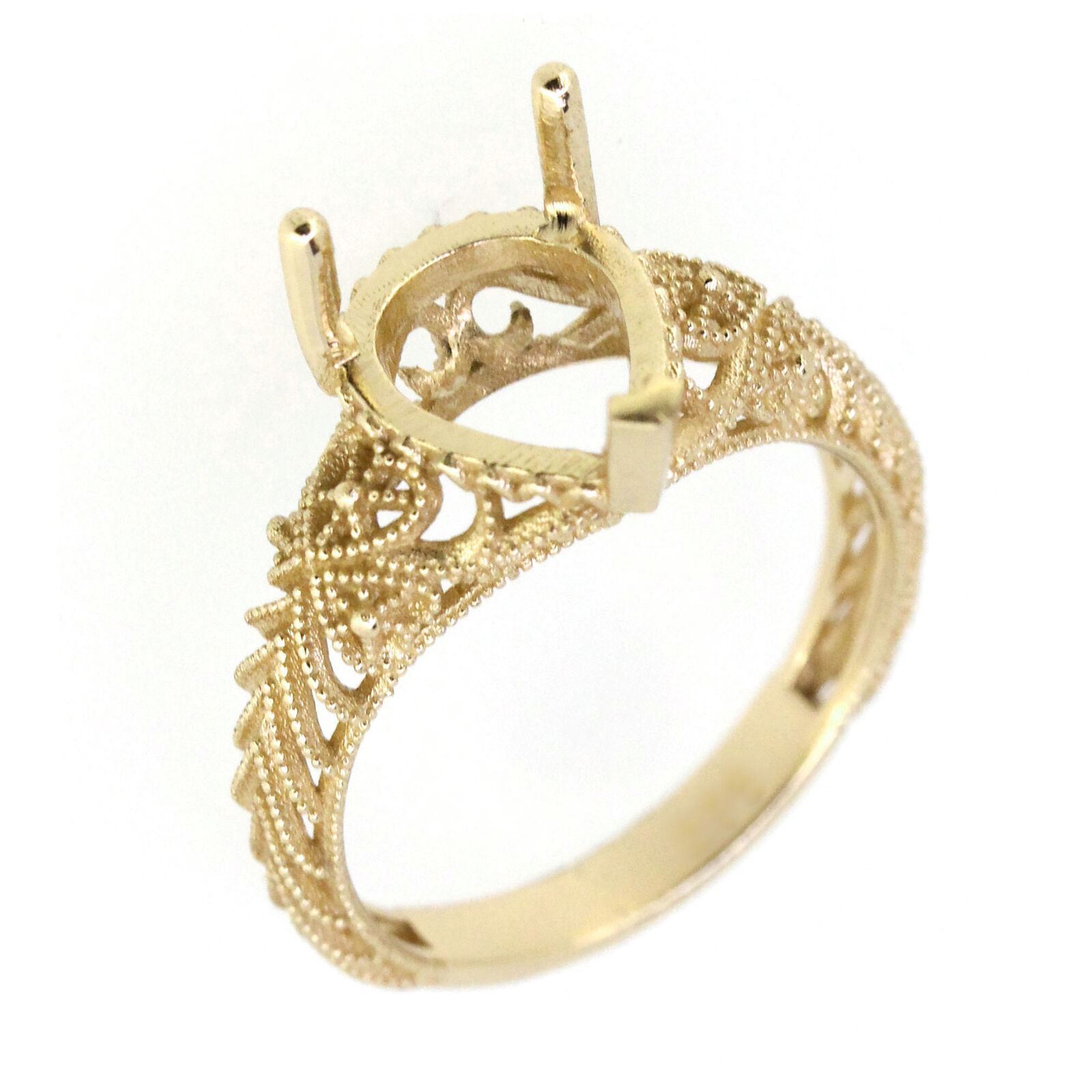 Art Deco Style 14K Yellow Gold Semi Mount Ring Setting Pear PE 11x8mm