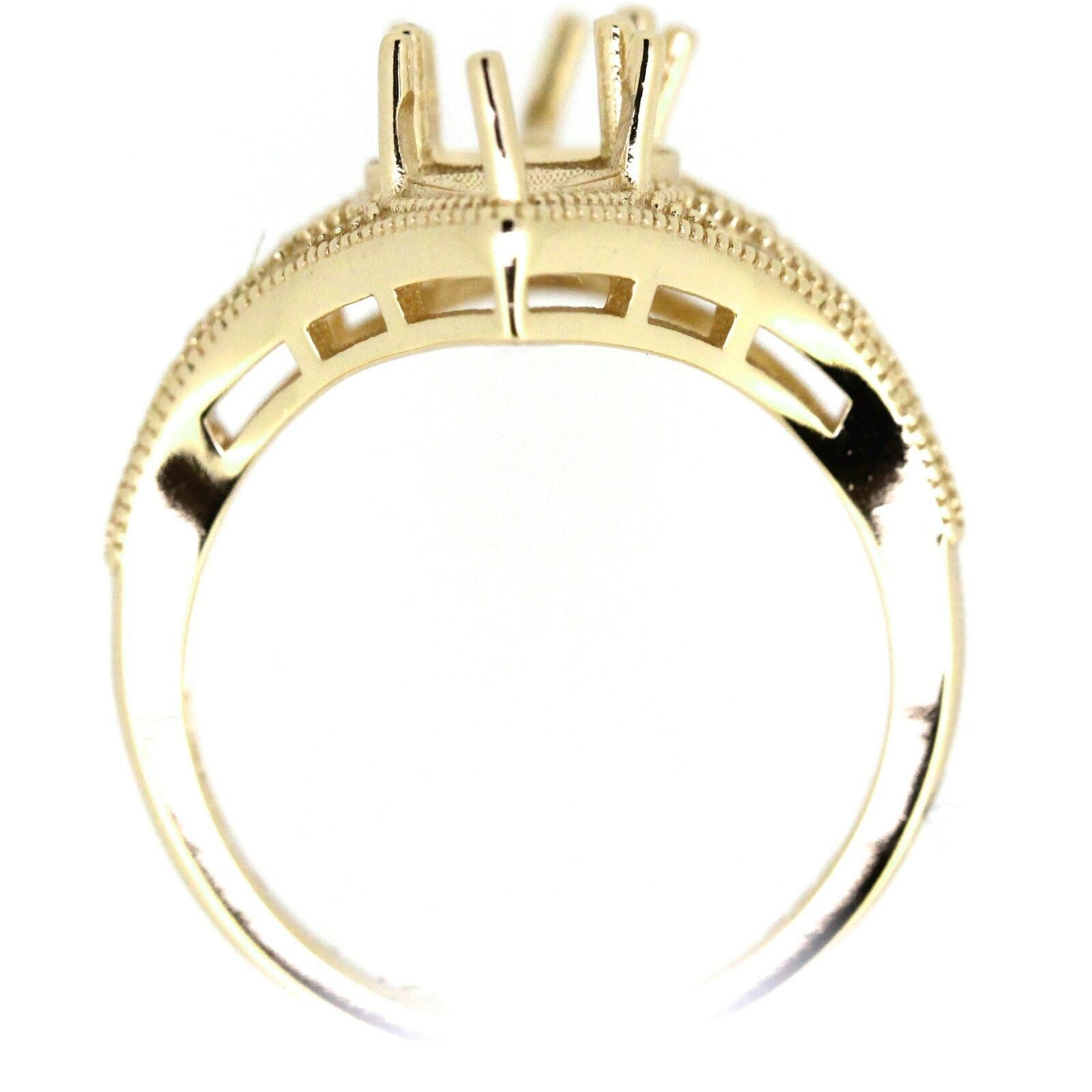 14K Yellow Gold Semi Mount Ring Setting Oval 8x6 Tri 5x5mm 3 Stone Vintage Repro