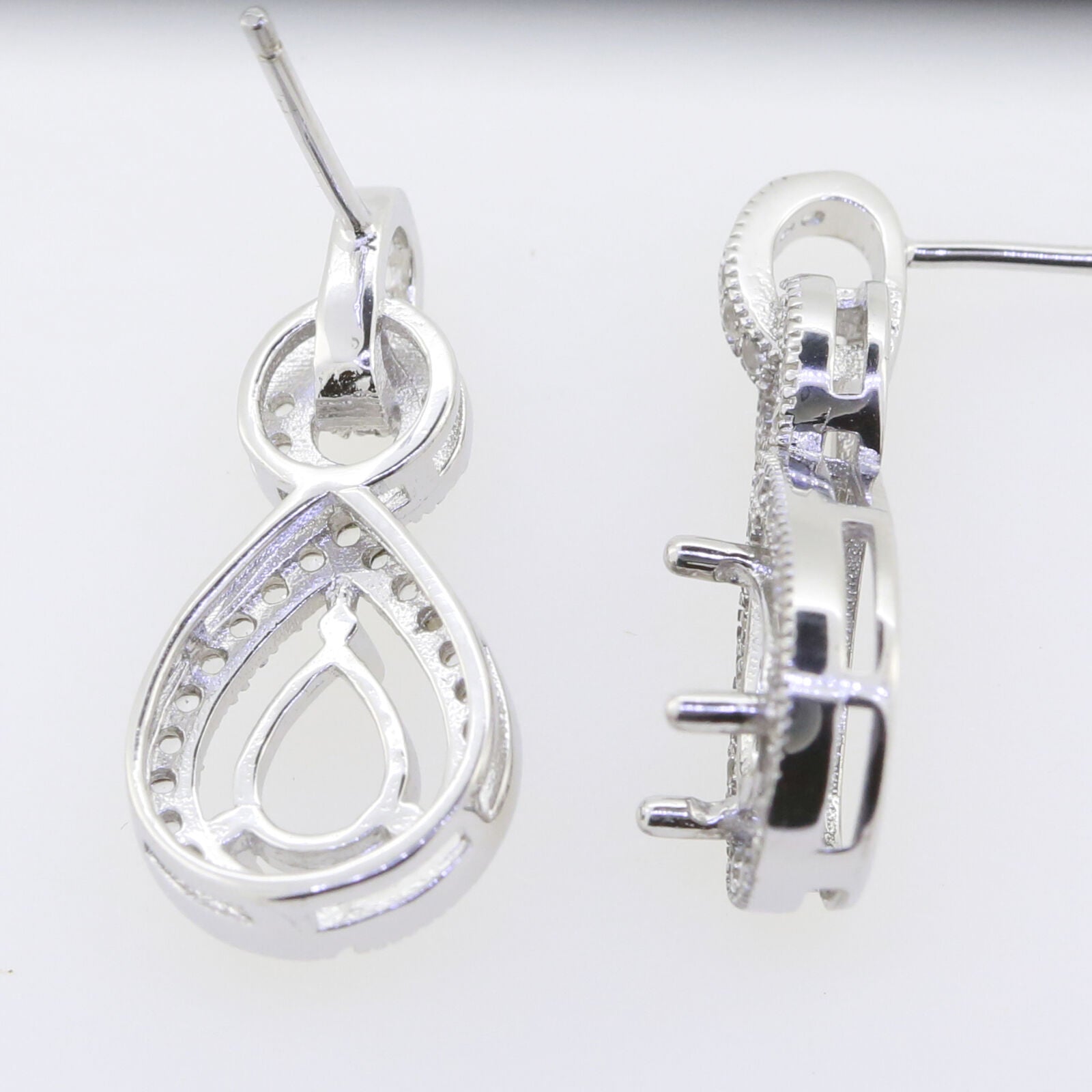 Sterling Silver Semi Mount Earrings Setting Pear PE 7x5mm Drop Stud Halo Topaz