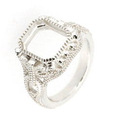 Sterling Silver Semi Mount Ring Setting Radiant OCT 11x9mm Vintage Style - Syzjewelry