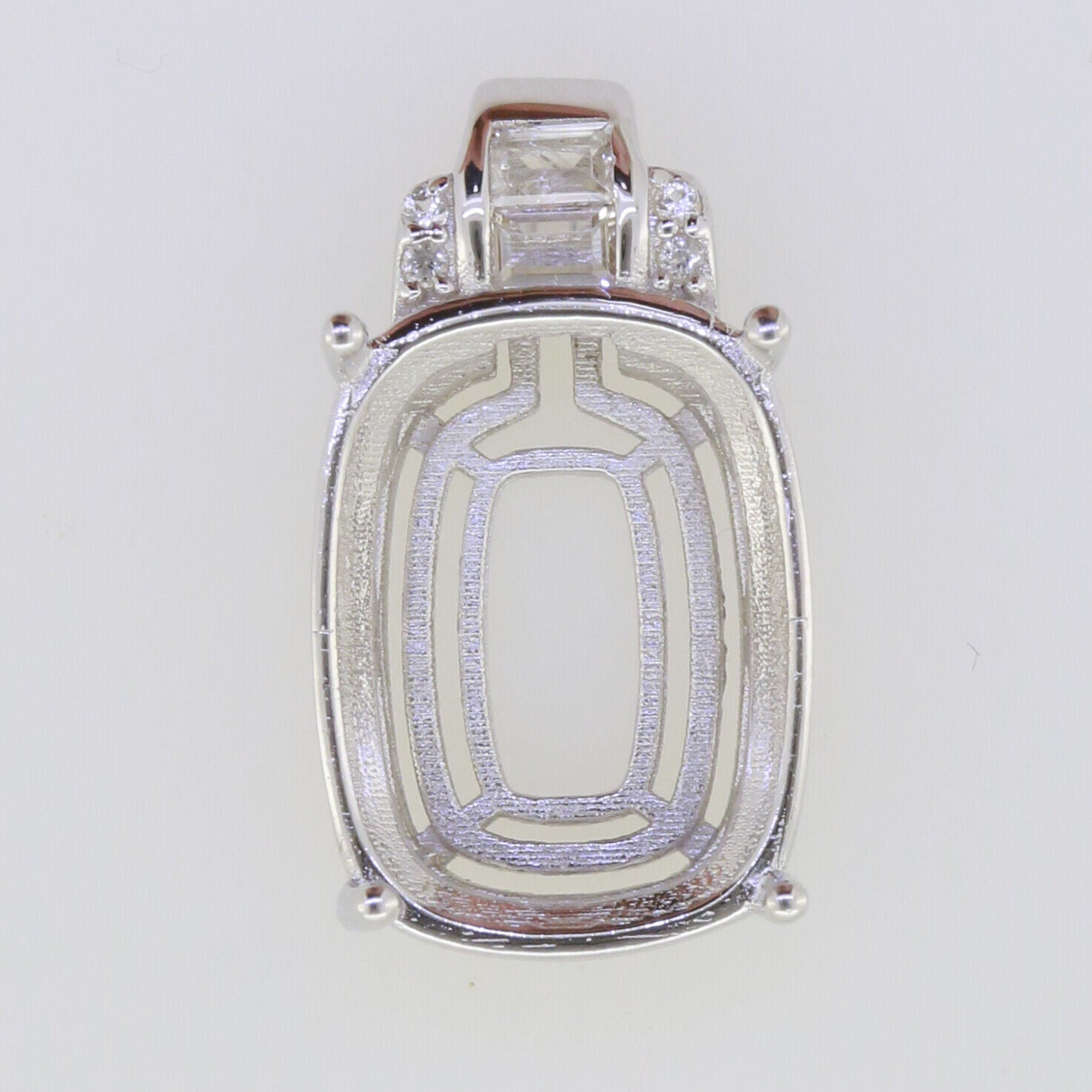 Sterling Silver Semi Mount Pendant Setting Cushion Cu 16X12mm White To