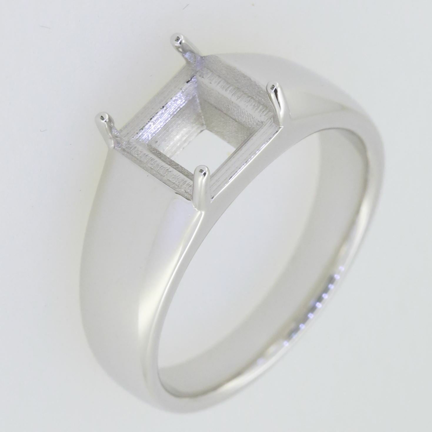 Men's 14K White Gold Semi Mount Ring Setting Princess SQ 7X7mm Size 10