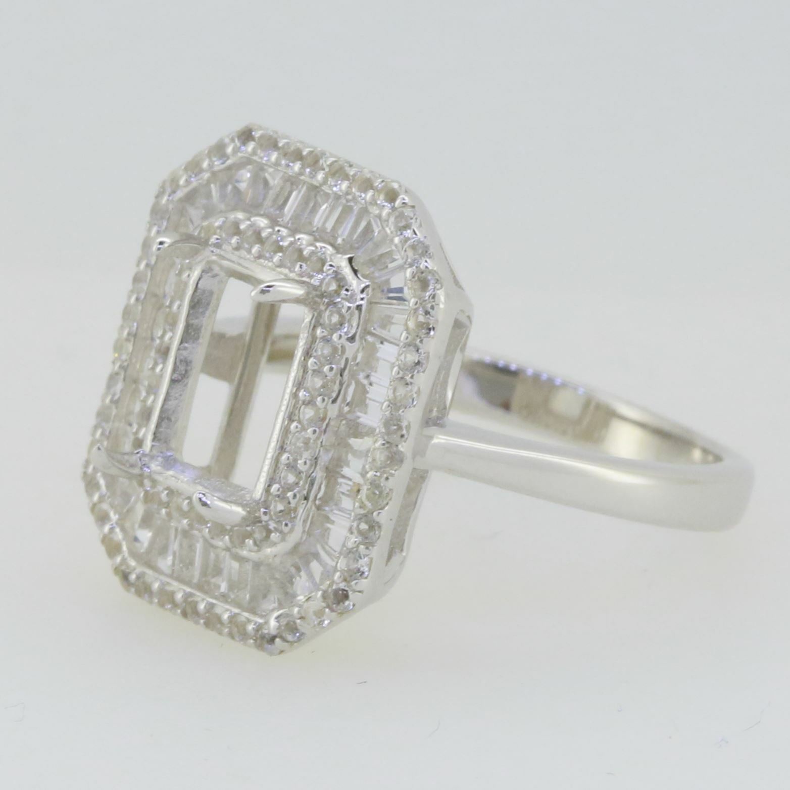 14K White Gold Semi Mount Ring Setting Emerald OCT 9X7mm