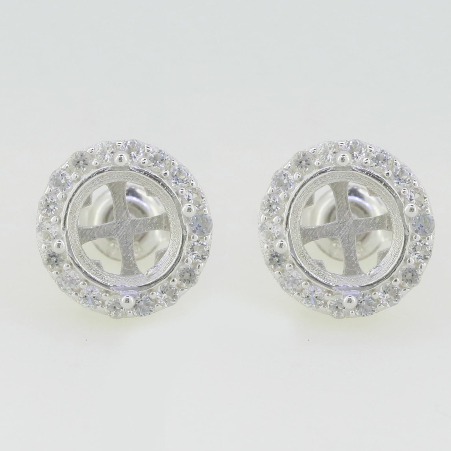 14K White Gold Semi Mount Earrings Setting Round RD 8x8mm Solid