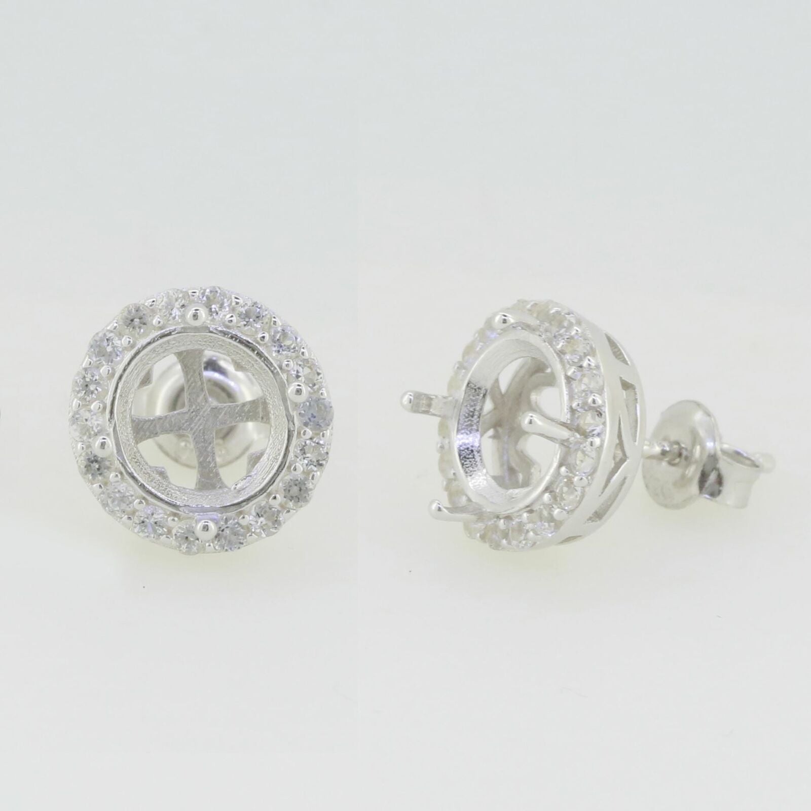 14K White Gold Semi Mount Earrings Setting Round RD 8x8mm Solid
