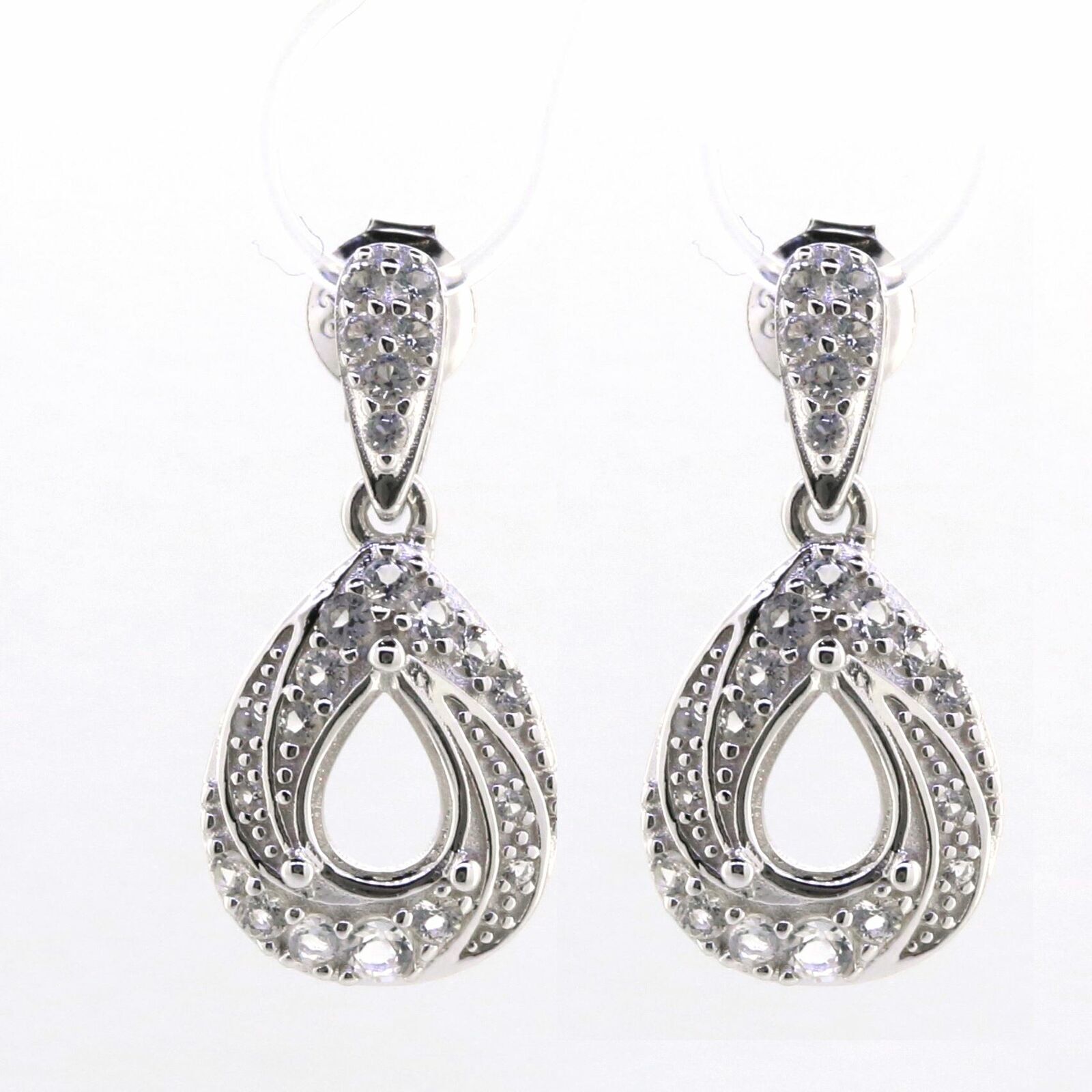 Sterling Silver Semi Mount Earrings Setting Pear PE 7X5mm White Topaz PJC
