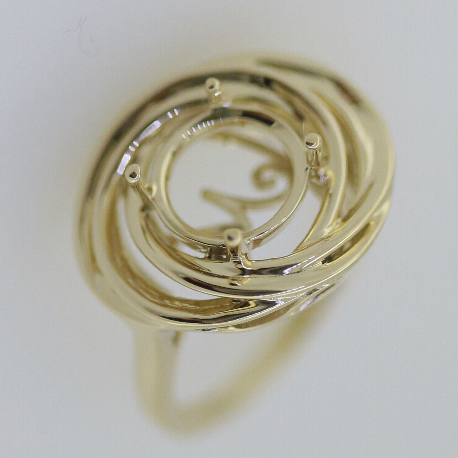 14K Yellow Gold Semi Mount Ring Setting Round RD 9x9mm Modern design Swirl Ring