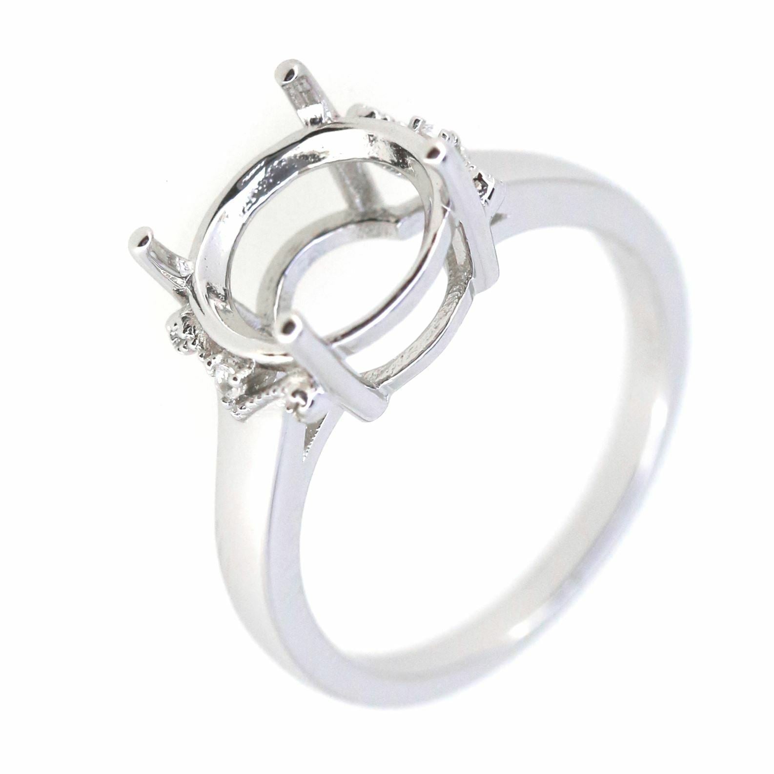 14K White Gold Semi Mount Ring Setting Round RD 10x10mm Solitaire