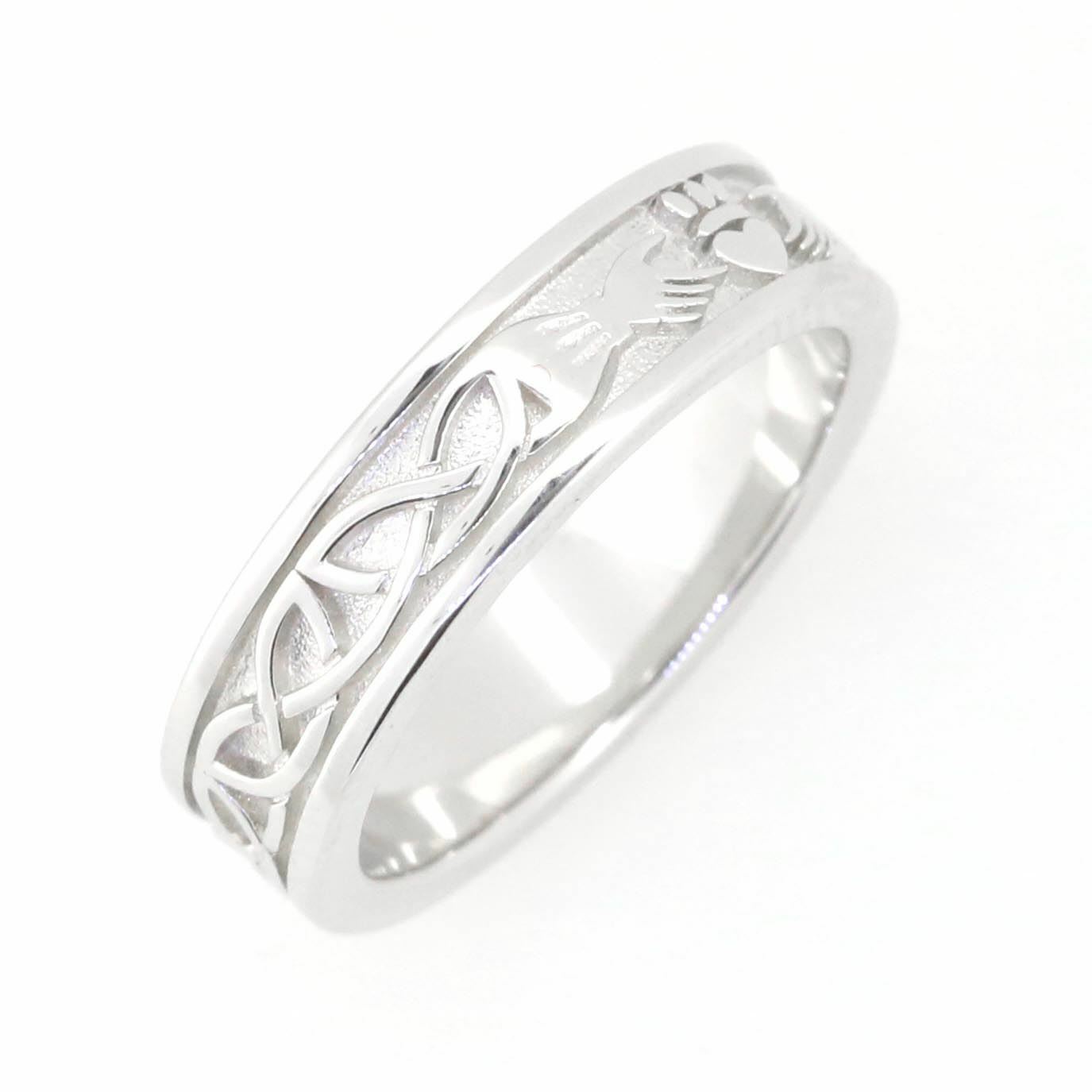 14K White Gold 5 mm Claddagh Band Celtic Knot Ring