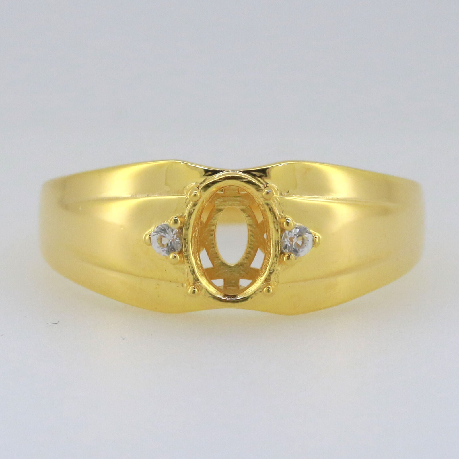 Yellow Gold Plated Men's Sterling Silver Semi Mount Ring Setting Oval OV 8X6