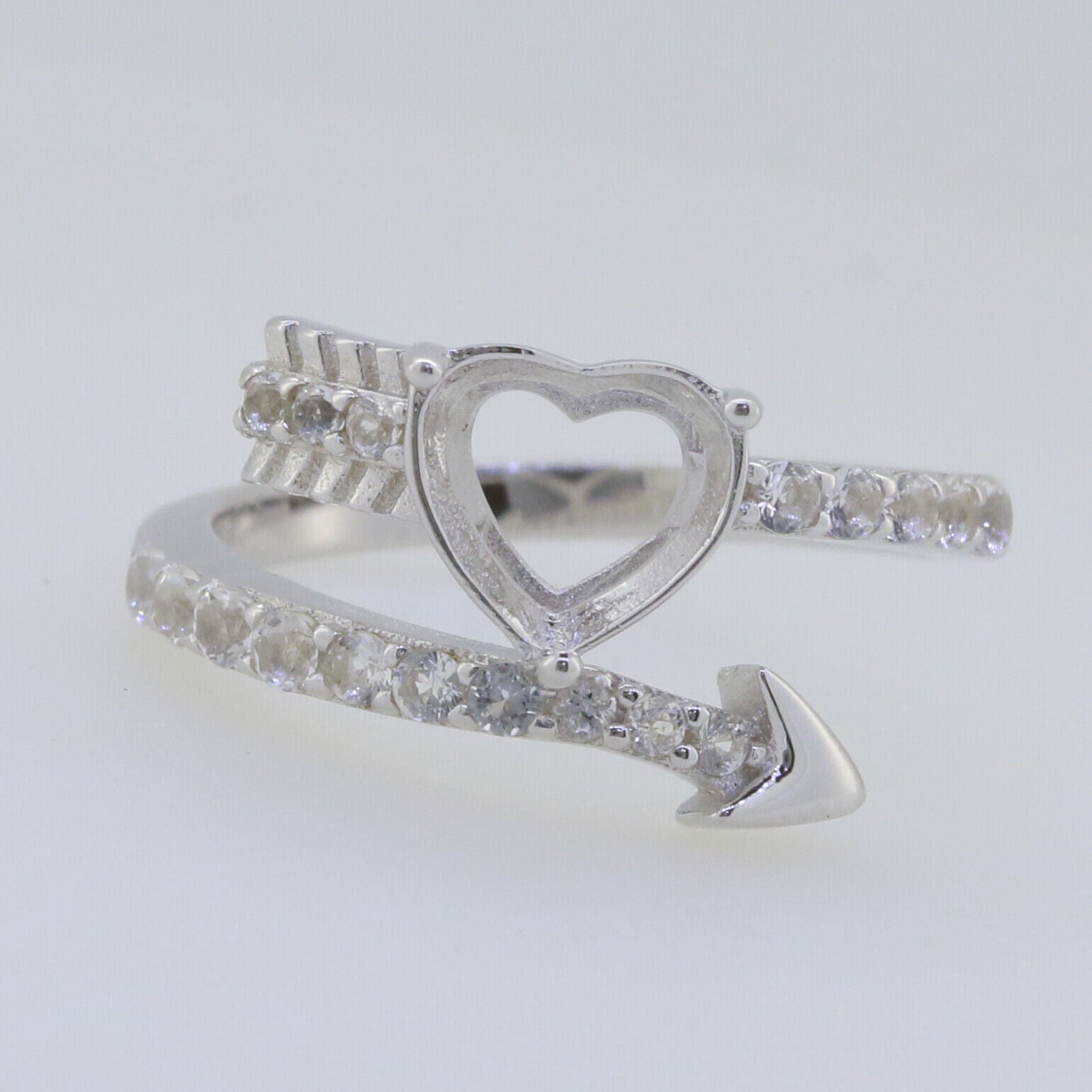 Sterling Silver Semi Mount Ring Setting Heart HT 8x8mm White Topaz