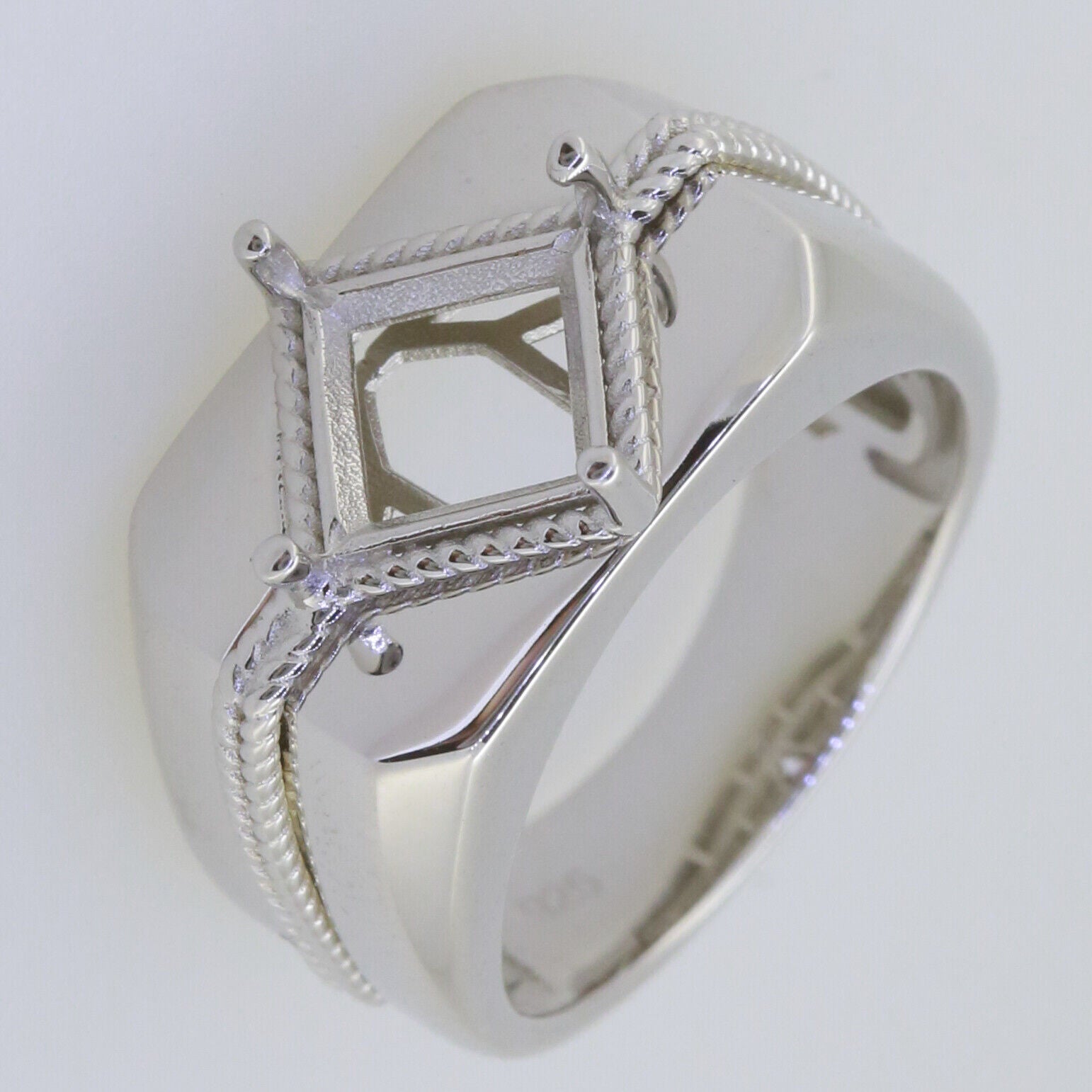 Men's Sterling Silver Semi Mount Ring Setting Princess SQ 7X7mm White