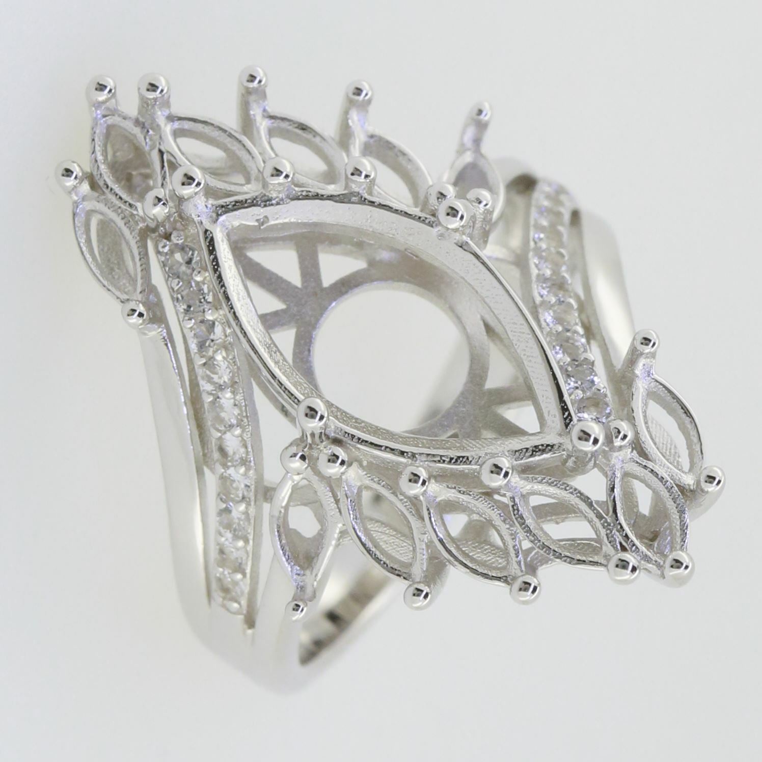 Sterling Silver Semi Mount Ring Setting Marquise MQ 16x8mm 5x2.5mm Cluster