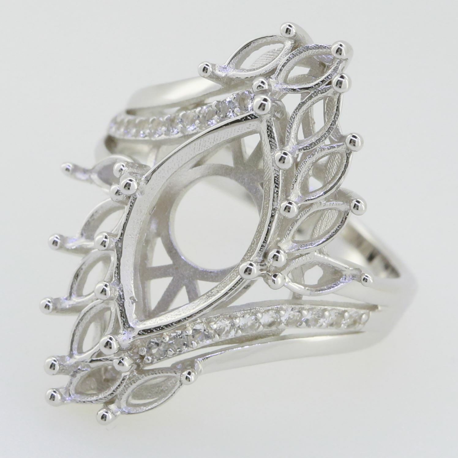 Sterling Silver Semi Mount Ring Setting Marquise MQ 16x8mm 5x2.5mm Cluster