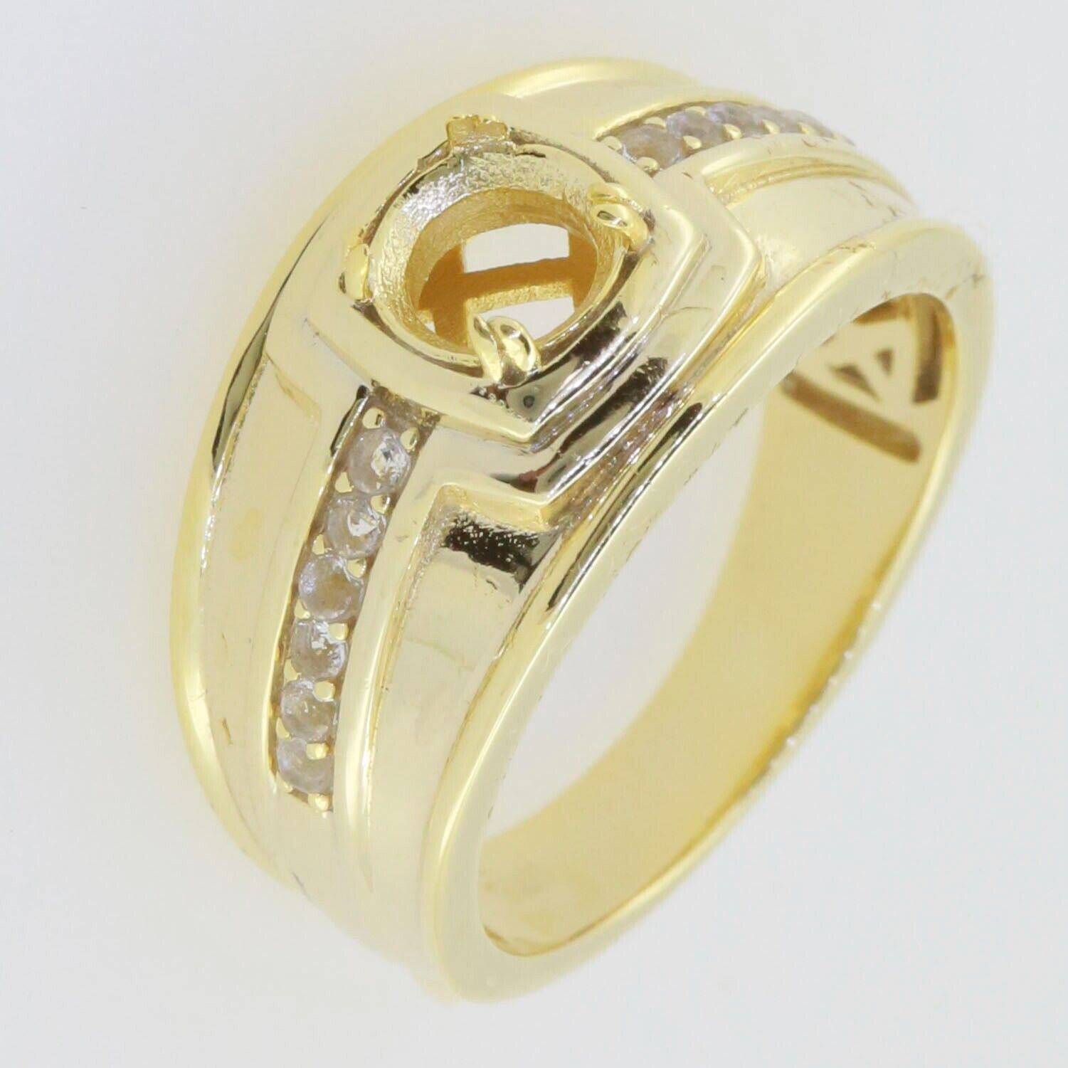 Yellow Gold Plated Sterling Silver Semi Mount Ring Setting RD 6x6mm Men's Ri