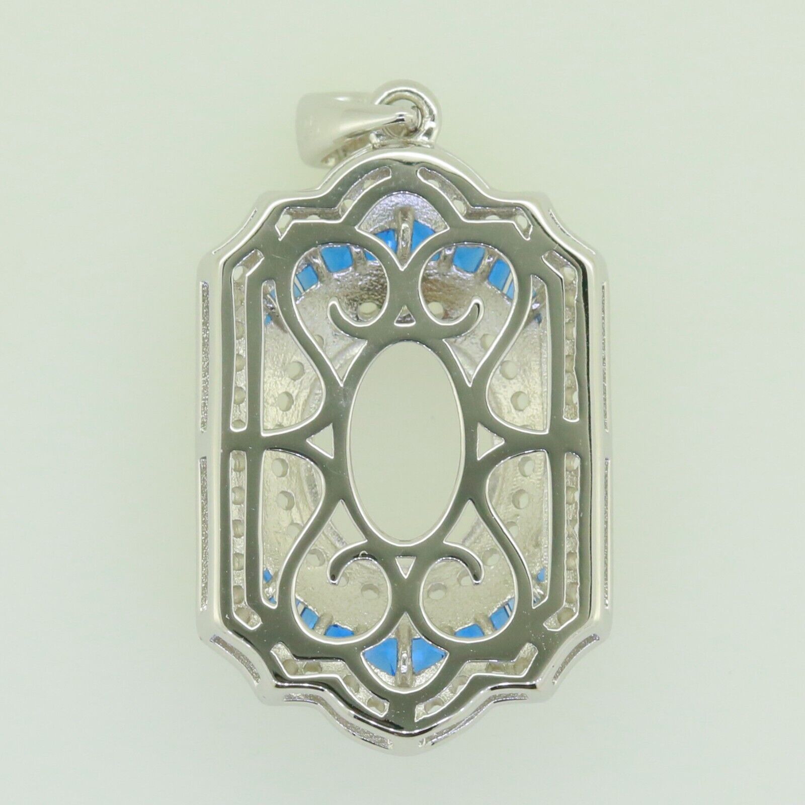 Sterling Silver Semi Mount Pendant Setting Oval OV 11x9mm Blue Spinel