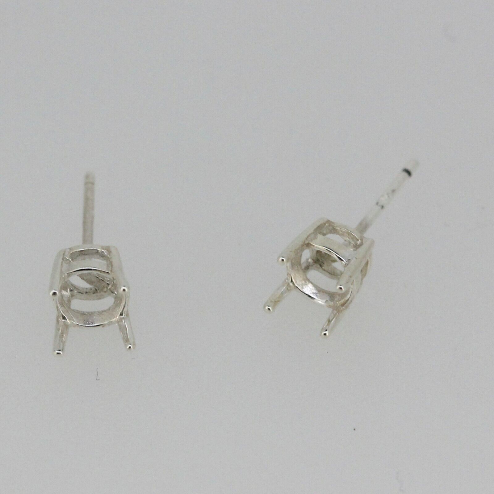 Sterling Silver Semi Mount Earrings Setting RD 5x5mm Stud 4 Prongs Stud