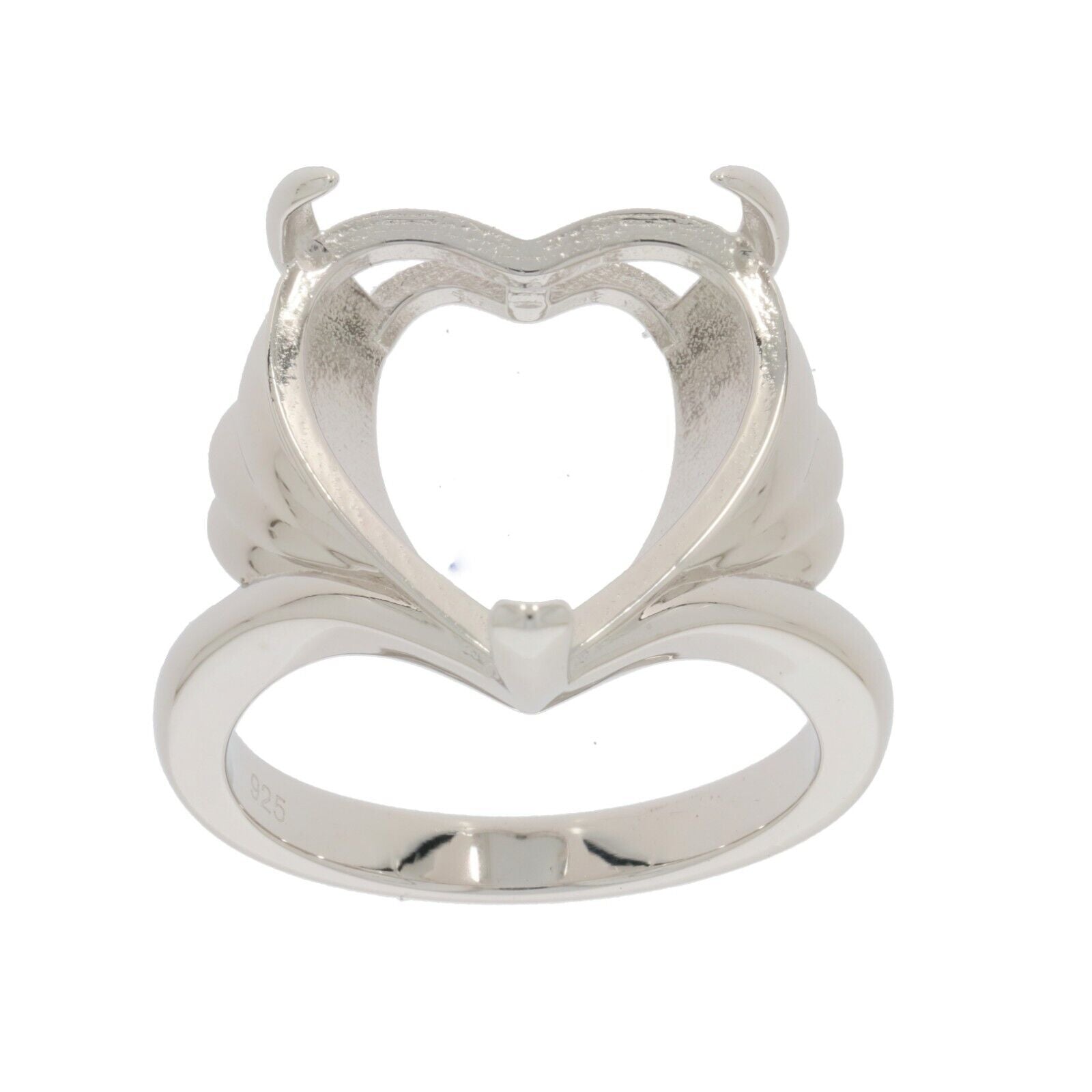Sterling Silver Semi Mount Ring Setting Heart HT 15X15mm Crown 17969R
