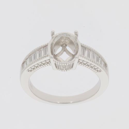 Sterling Silver Semi Mount Ring Setting Oval OV 10X8mm Baguette