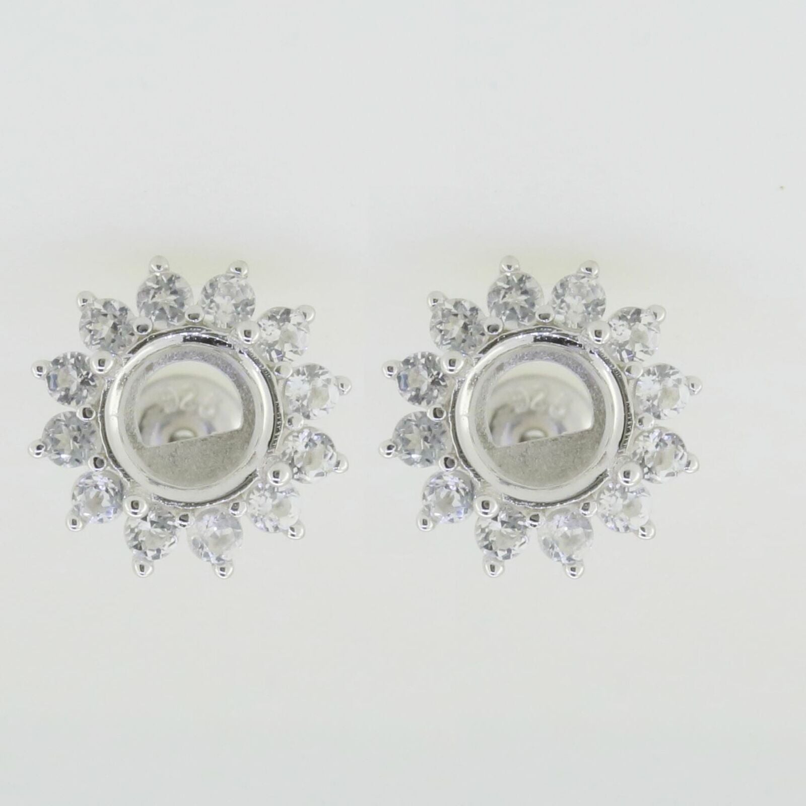 14K White Gold Semi Mount Earrings Setting Round RD 6.5mm Solid