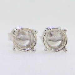 Sterling Silver Semi Mount Earrings Setting RD 6x6mm Stud 4 Prongs Stud - Syzjewelry
