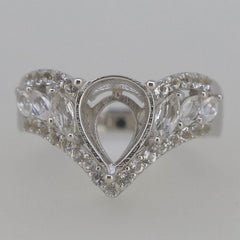 Sterling Silver Semi Mount Ring Setting Pear PE 10x8mm Tiara Design Topaz - Syzjewelry