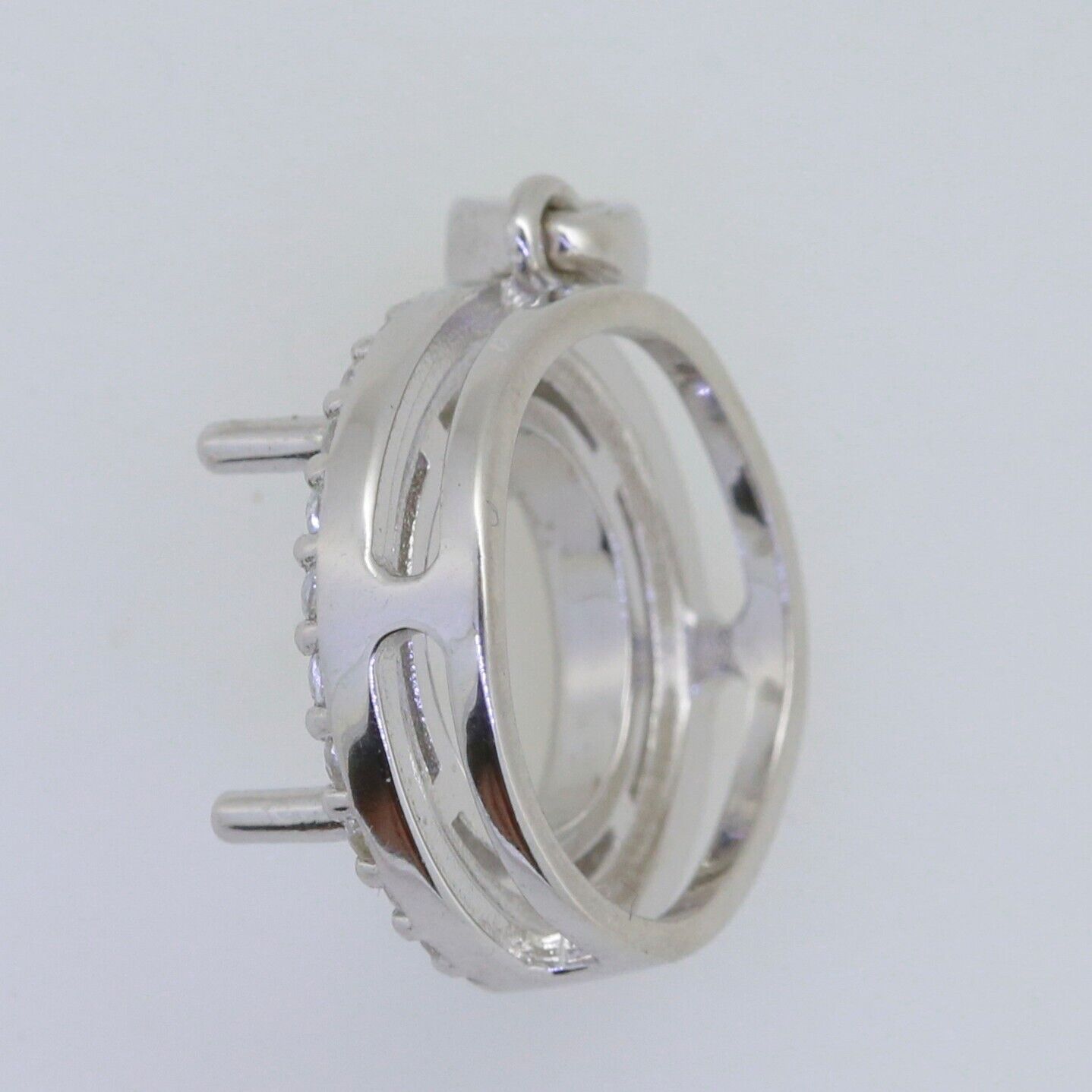 Sterling Silver Semi Mount Pendant Setting Round RD 13X13mm Halo White Topaz
