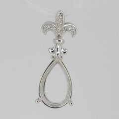 Sterling Silver Semi Mount Pendant Setting Pear PE 14x10mm Fleur Di Lis - Syzjewelry