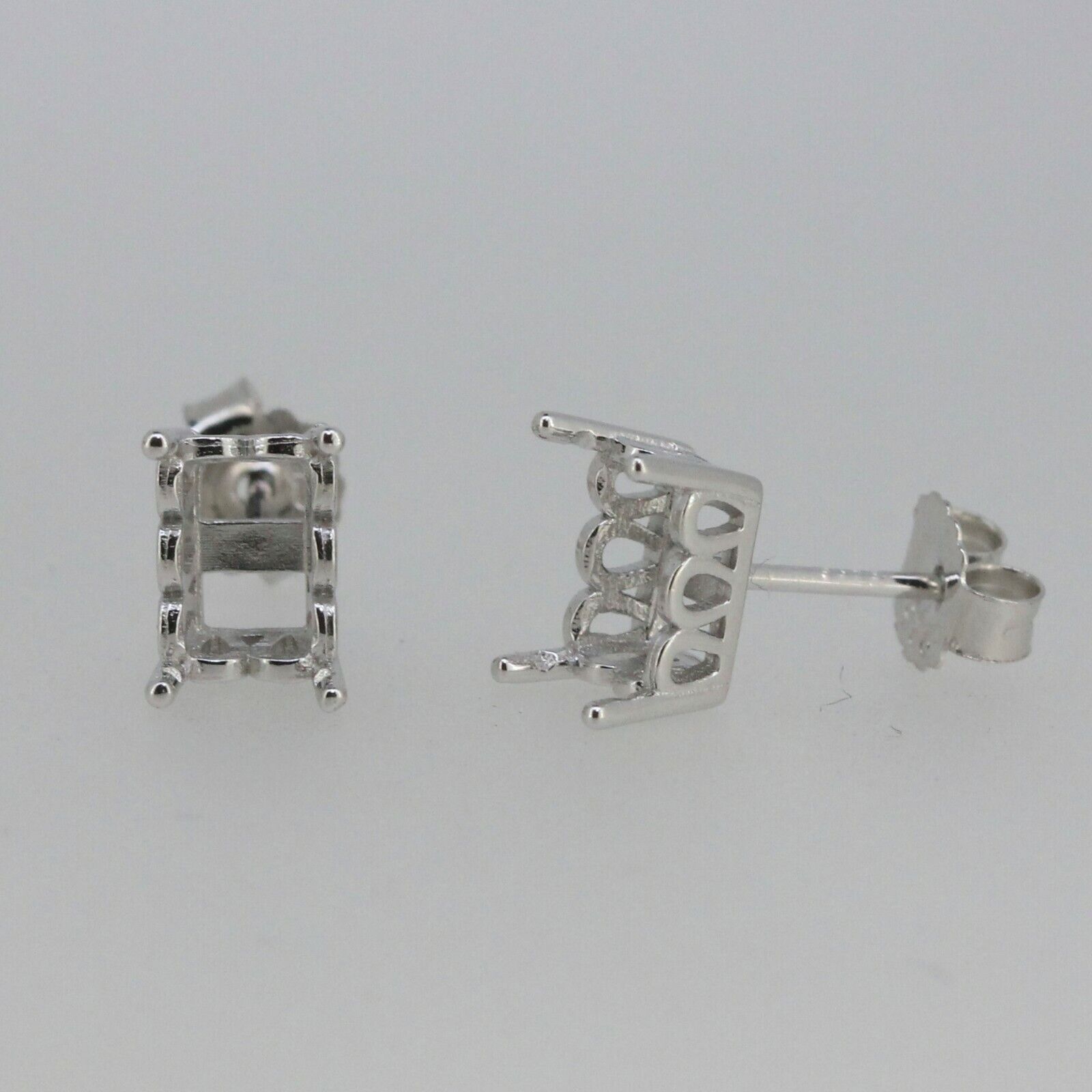 Sterling Silver Semi Mount Earrings Setting Emerald OCT 7x5 mm Stud White Topaz