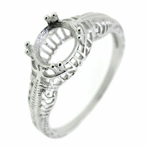 Art Deco Style Sterling Silver Semi Mount Ring Setting Oval OV 7x5mm Filigree - Syzjewelry