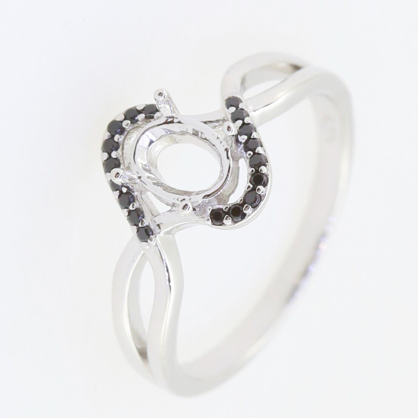 Sterling Silver Semi Mount Ring Setting Oval OV 6x4mm 3 Row Band Desig