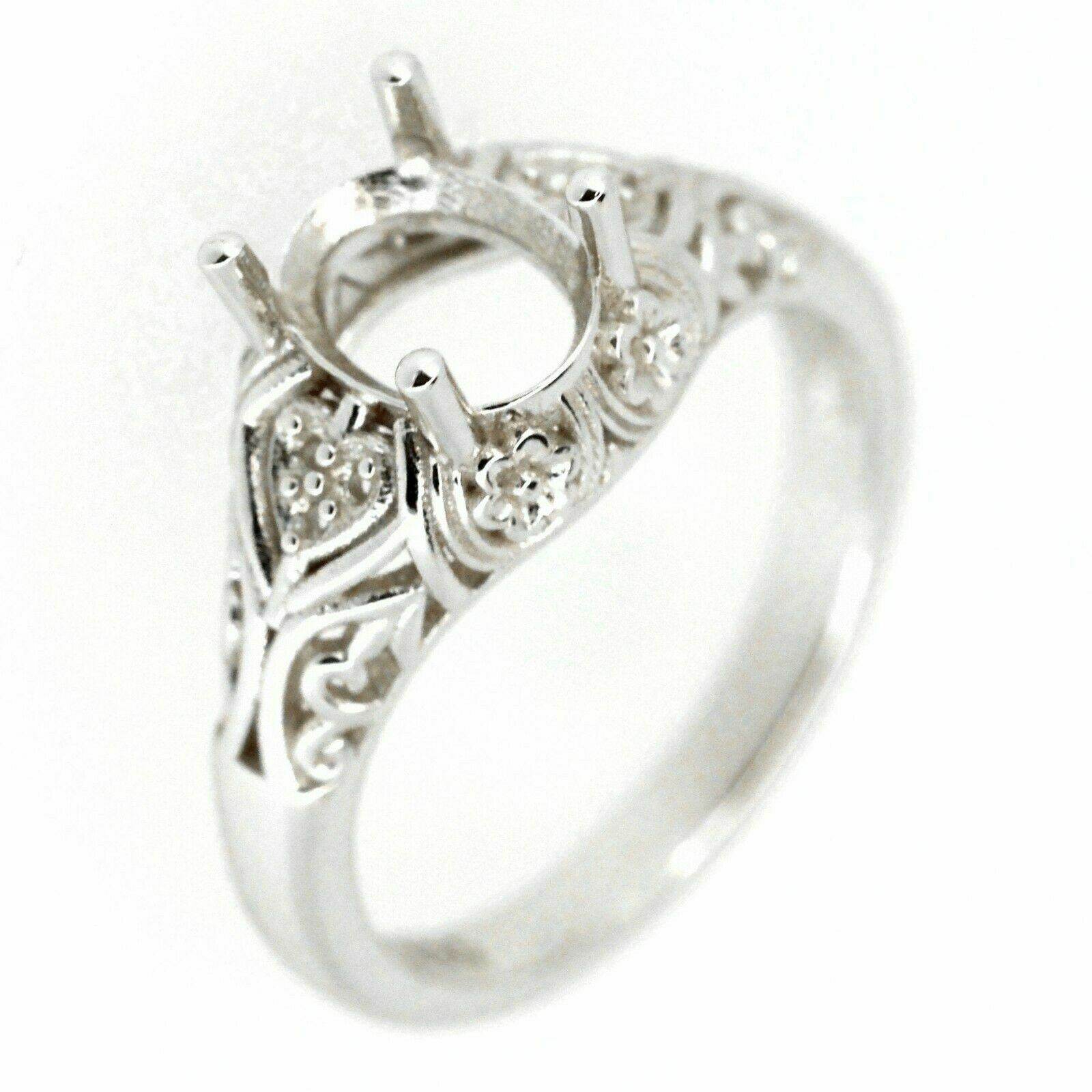 Sterling Silver Semi Mount Ring Setting Oval OV 8x6mm Art Deco Style - Syzjewelry