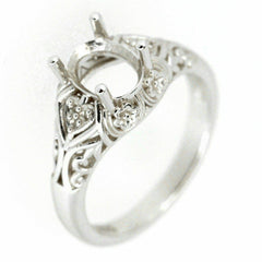 Sterling Silver Semi Mount Ring Setting Oval OV 8x6mm Art Deco Style - Syzjewelry
