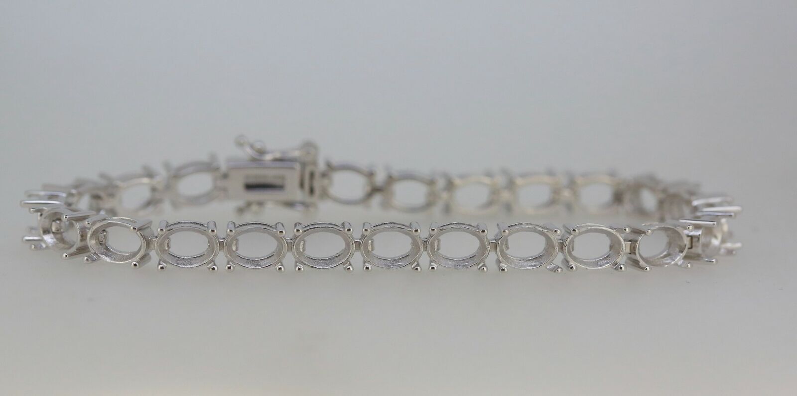 Sterling Silver Semi Mount Tennis Bracelet Setting OV 8x6mm 7.5 inch White Topaz