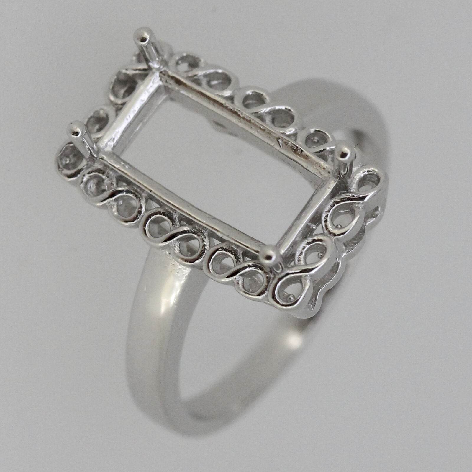 Sterling Silver Semi Mount Ring Setting Emerald OCT 12x6mm Halo Topaz 428 - Syzjewelry