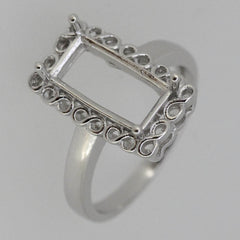 Sterling Silver Semi Mount Ring Setting Emerald OCT 12x6mm Halo Topaz 428 - Syzjewelry