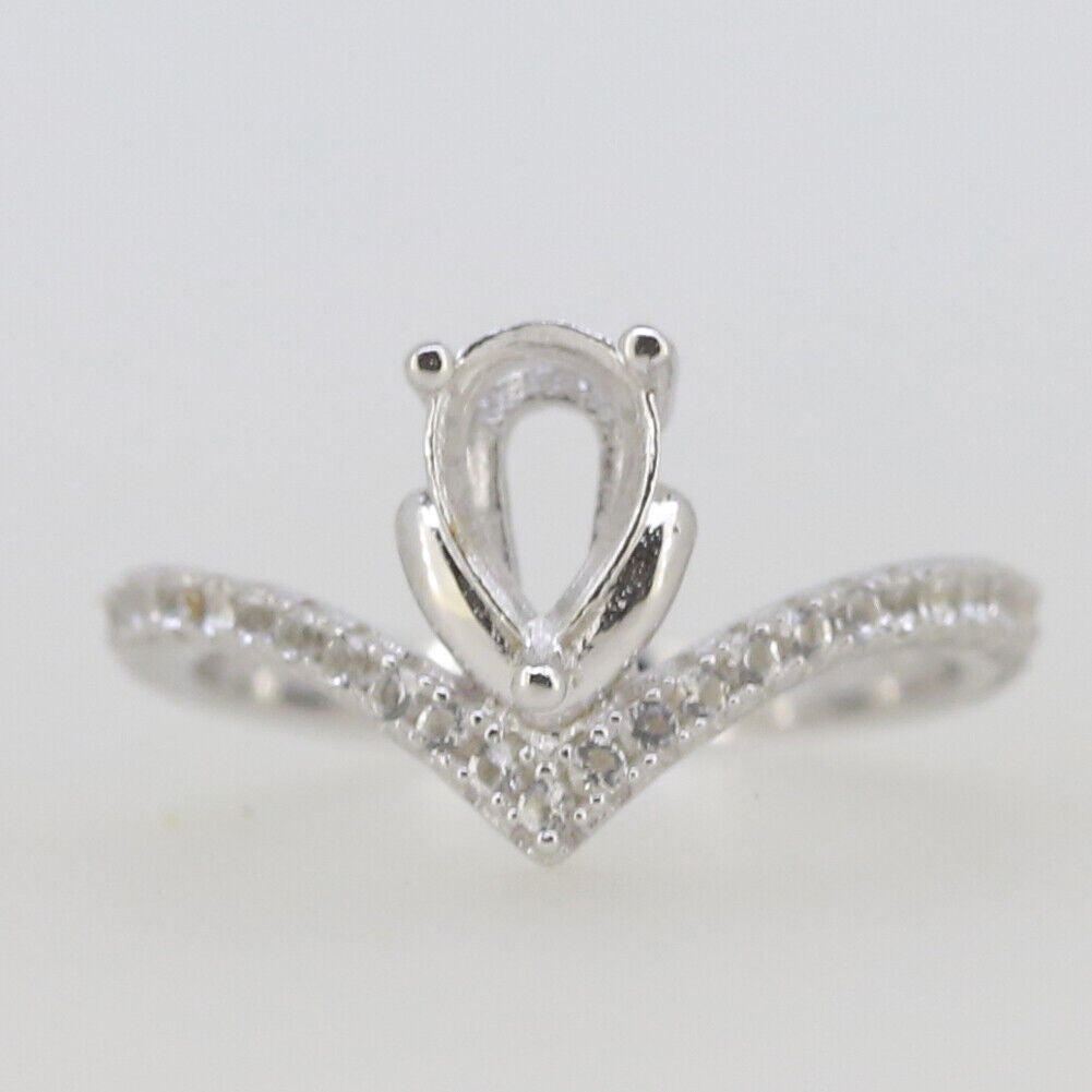 Sterling Silver Semi Mount Ring Setting Pear PE 7x5mm Princess Tiara Ring