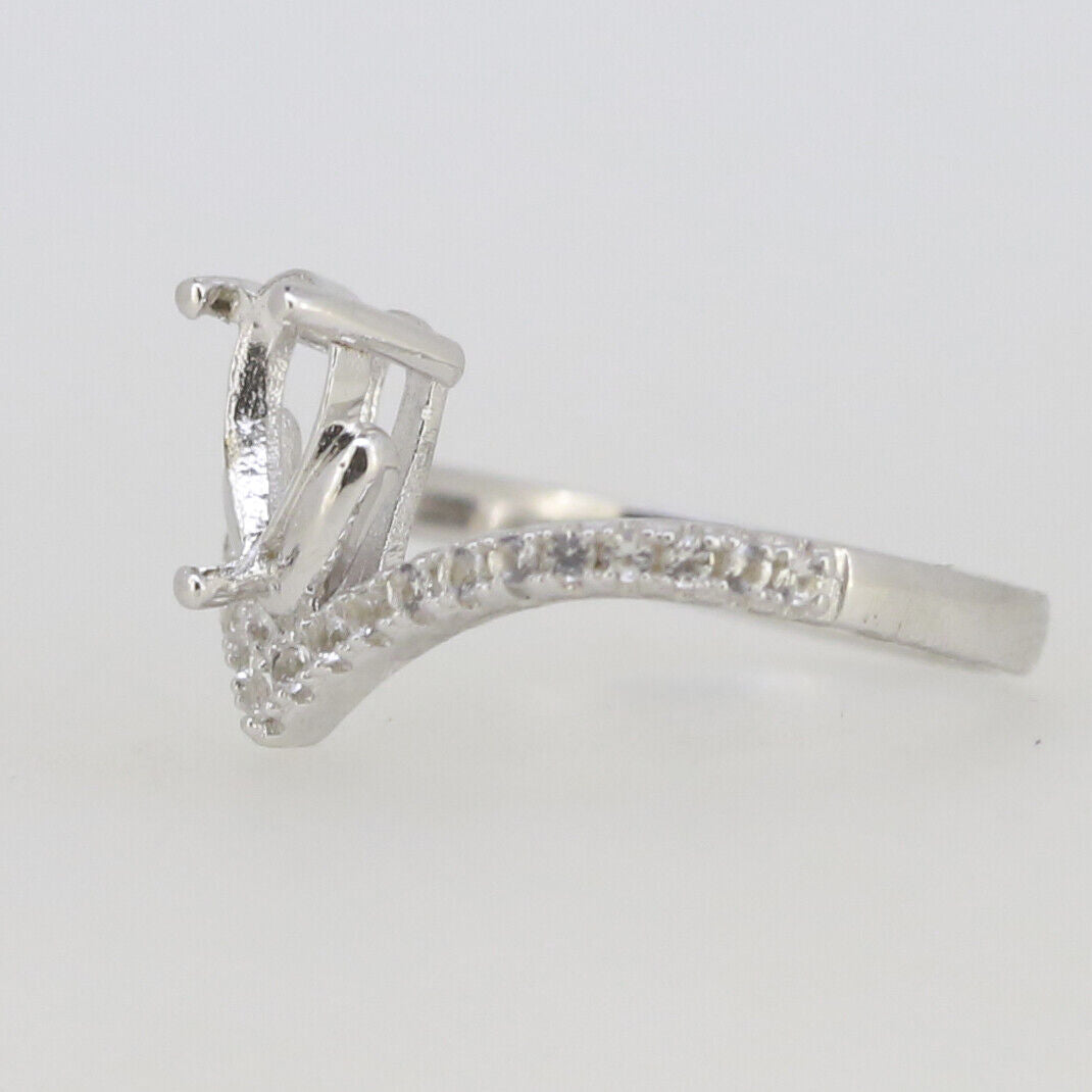 Sterling Silver Semi Mount Ring Setting Pear PE 7x5mm Princess Tiara Ring