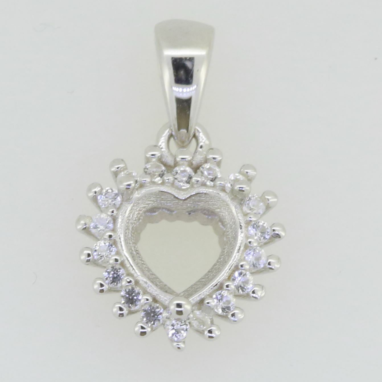 Sterling Silver Semi Mount Pendant Setting Heart HT 6x6mm White Topaz
