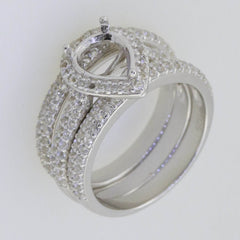 3 piece Set Sterling Silver Semi Mount Ring Setting Pear PE 9x7mm Whi - Syzjewelry