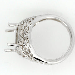 Sterling Silver Semi Mount Ring Setting OCT 14x10mm Vintage Repro Syzjewelry