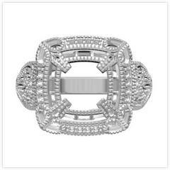 Sterling Silver Semi Mount Ring Setting Cushion CU 8X8mm Art Deco Style Halo DHJ
