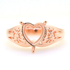Art Deco Sterling Silver Semi Mount Ring Setting Heart HT 9x9mm Syzjewelry
