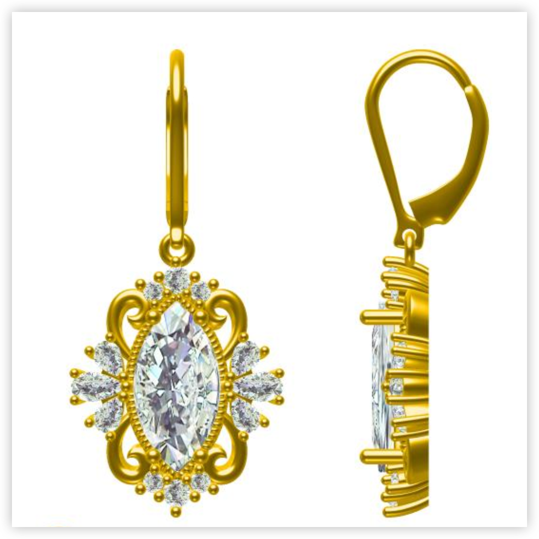 Sterling Silver Semi Mount Earrings Setting Marquise MQ 12X6mm Leverback Fleur de Lis Syzjewelry