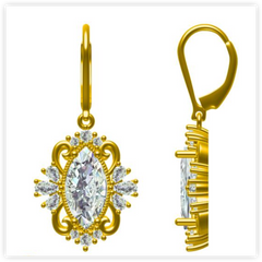 Sterling Silver Semi Mount Earrings Setting Marquise MQ 12X6mm Leverback Fleur de Lis Syzjewelry