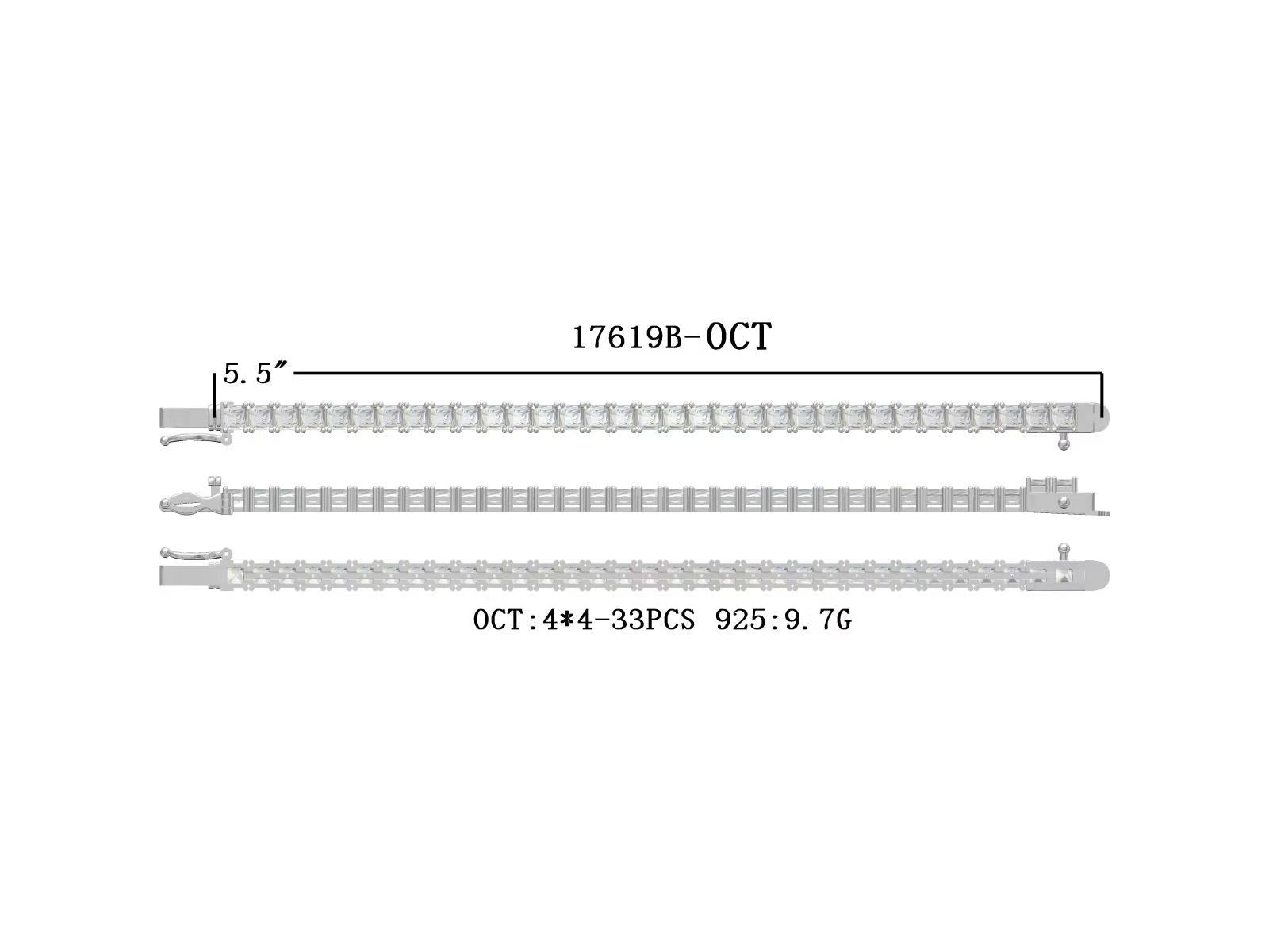 Custom Sterling Silver Tennis Bracelet Setting Assher SQ 4X4mm 5.5-Inch 33-Stones DHJ